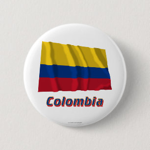 Badge Rond 5 Cm Drapeau de ondulation de la Colombie avec le nom