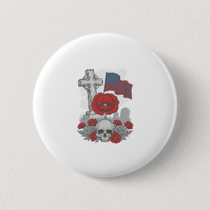 Badge Rond 5 Cm Drapeau de pavot de croix de mémorial Gravure vint