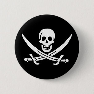 Badge Rond 5 Cm Drapeau de pirate Crâne croisé épées