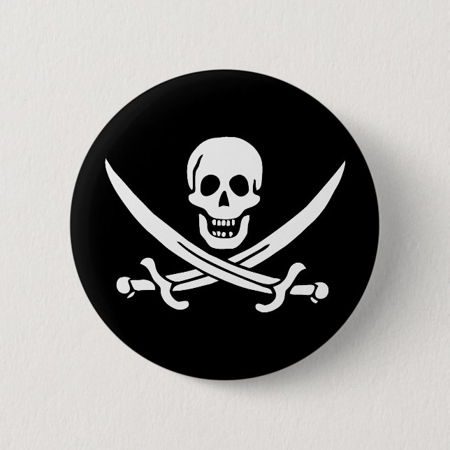 Badge Rond 5 Cm Drapeau de pirate Crâne croisé épées (Devant)