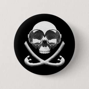 Badge Rond 5 Cm Drapeau de plongée avec tuba et plongée avec pirat