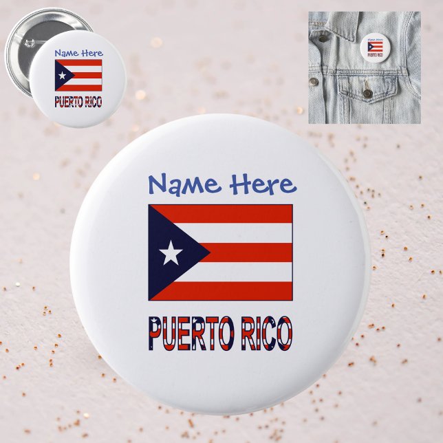 Badge Rond 5 Cm Drapeau de Porto Rico Porto Rico Bleu Personnalisa (Créateur téléchargé)