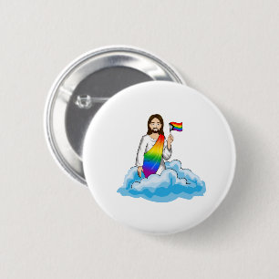 Badge Rond 5 Cm Drapeau de progrès Jésus arc-en-ciel