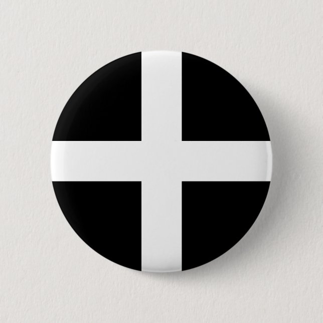 Badge Rond 5 Cm Drapeau de St Piran/drapeau des Cornouailles (Devant)