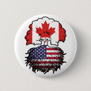 Badge Rond 5 Cm Drapeau des racines d'arbre canadien américain des