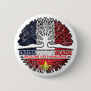 Badge Rond 5 Cm Drapeau des racines d'arbre France français Vietna