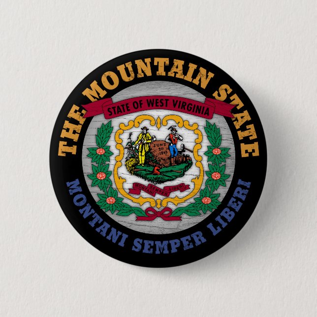 BADGE ROND 5 CM DRAPEAU D'ÉTAT DE LA MONTAGNE DE VIRGINIE OCCIDENT (Devant)