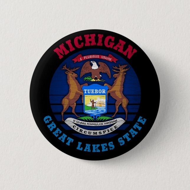 BADGE ROND 5 CM DRAPEAU D'ÉTAT DES GRANDS LACS DE MICHIGAN (Devant)