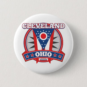 Badge Rond 5 Cm Drapeau d'État patriotique bleu rouge de Cleveland