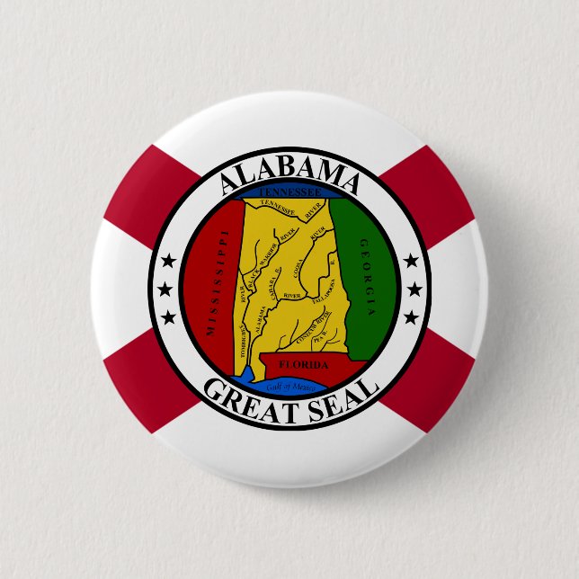 Badge Rond 5 Cm Drapeau d'État/sceau d'État de l'Alabama superposé (Devant)