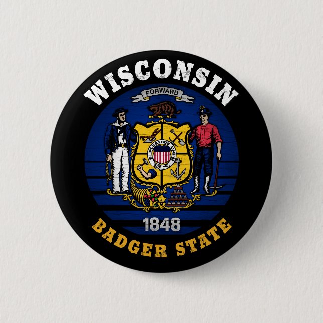 BADGE ROND 5 CM DRAPEAU D'ÉTAT WISCONSIN BADGER (Devant)
