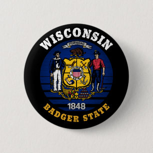 BADGE ROND 5 CM DRAPEAU D'ÉTAT WISCONSIN BADGER
