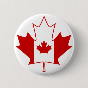 Badge Rond 5 Cm Drapeau du Canada dans la feuille d'érable - blan