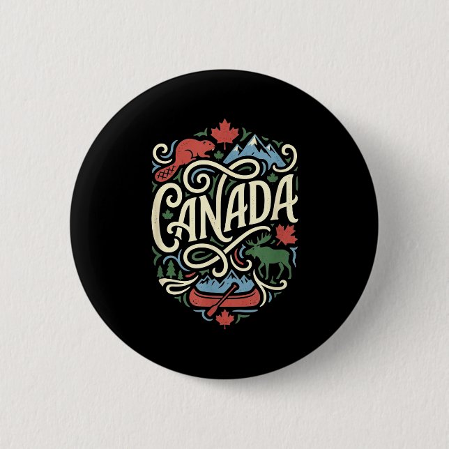 Badge Rond 5 Cm Drapeau du Canada feuille d'érable canadienne exté (Devant)