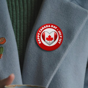 Badge Rond 5 Cm Drapeau du Canada   Icône Coeur 3D   Emblem Brooch