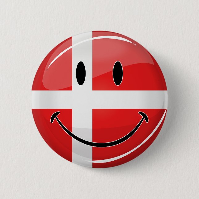 Badge Rond 5 Cm Drapeau du Danemark souriant (Devant)
