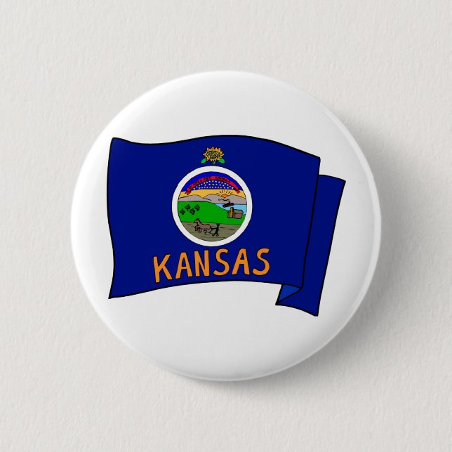 Badge Rond 5 Cm Drapeau du Kansas (Devant)