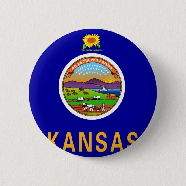 Badge Rond 5 Cm Drapeau du Kansas (Devant)