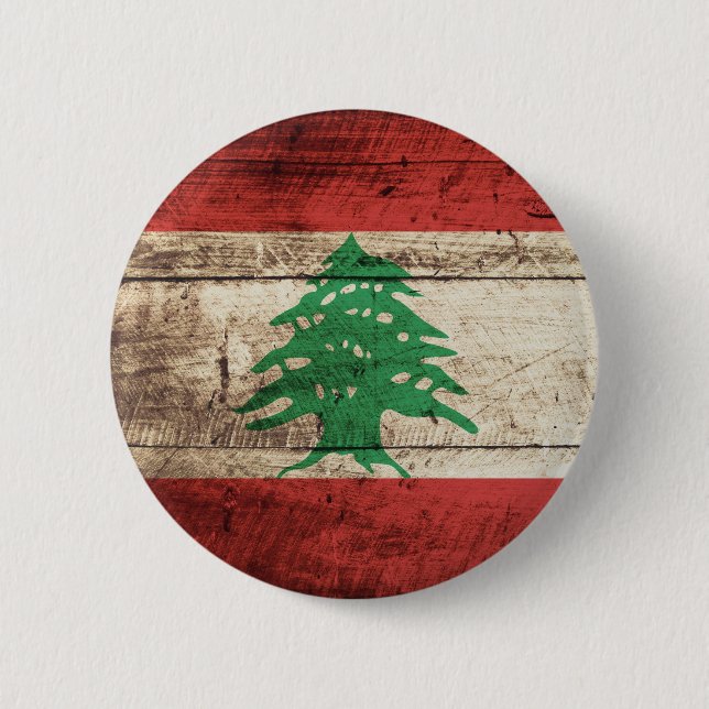 Badge Rond 5 Cm Drapeau du Liban sur le vieux grain en bois (Devant)