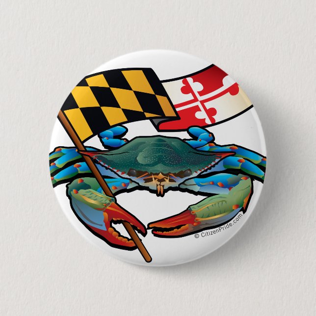 Badge Rond 5 Cm Drapeau du Maryland de crabe bleu (Devant)