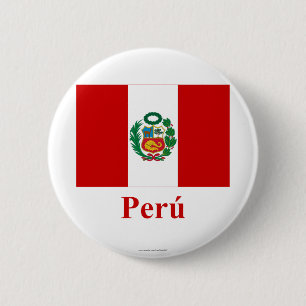 Badge Rond 5 Cm Drapeau du Pérou avec le nom dans l'Espagnol