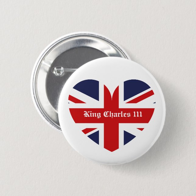 Badge Rond 5 Cm Drapeau du roi Charles 111 Angleterre (Devant & derrière)
