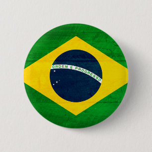 Badge Rond 5 Cm Drapeau en bois du Brésil