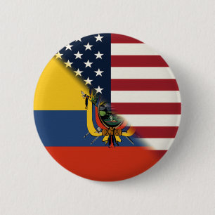 Badge Rond 5 Cm Drapeau équatorien   Demi Équateur USA