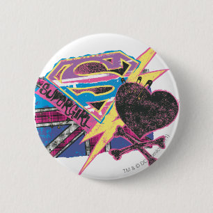Badge Rond 5 Cm Drapeau et os croisés de Supergirl