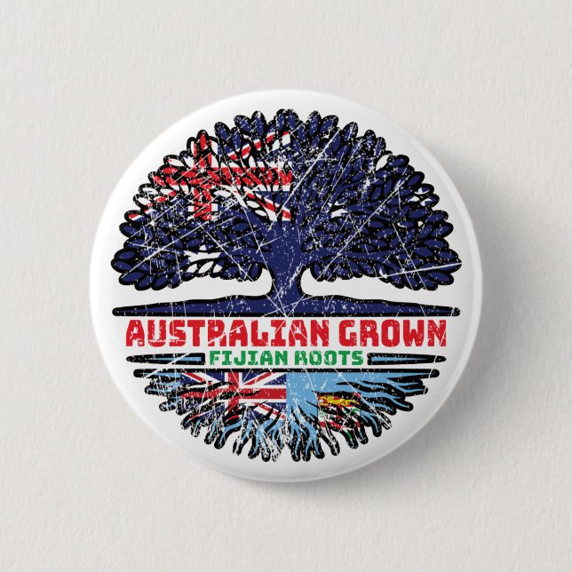 Badge Rond 5 Cm Drapeau Fidji Fijian Australie Tree Roots (Devant)