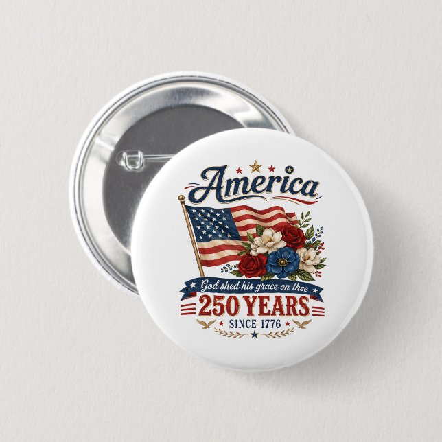 Badge Rond 5 Cm Drapeau floral 250 ans d'Amérique (Devant & derrière)