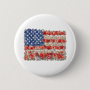 Badge Rond 5 Cm Drapeau floral USA du 4 juillet