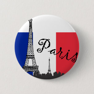 Badge Rond 5 Cm Drapeau français et Tour Eiffel