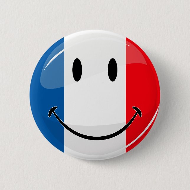 Badge Rond 5 Cm Drapeau français souriant (Devant)