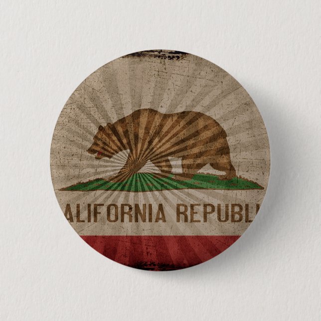 Badge Rond 5 Cm Drapeau grunge frais de la Californie (Devant)