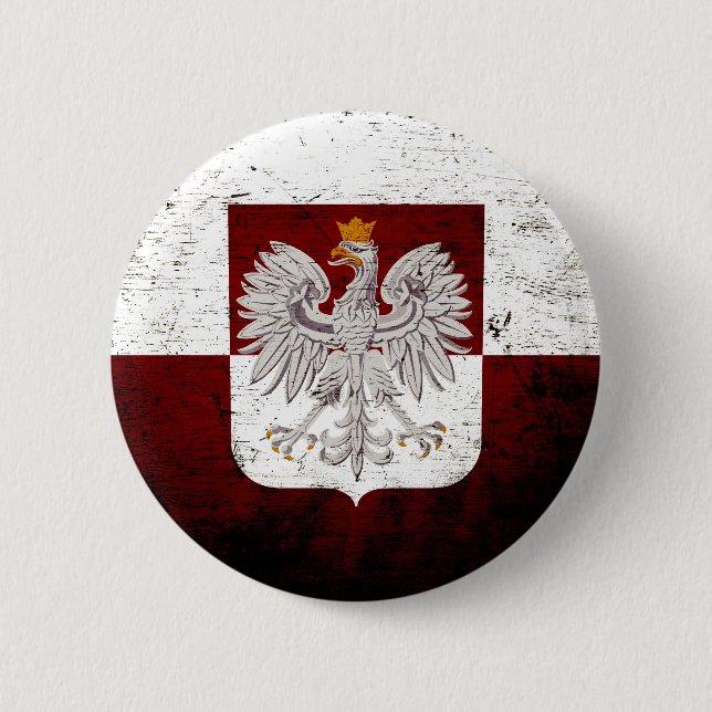 Badge Rond 5 Cm Drapeau grunge noir de la Pologne (Devant)