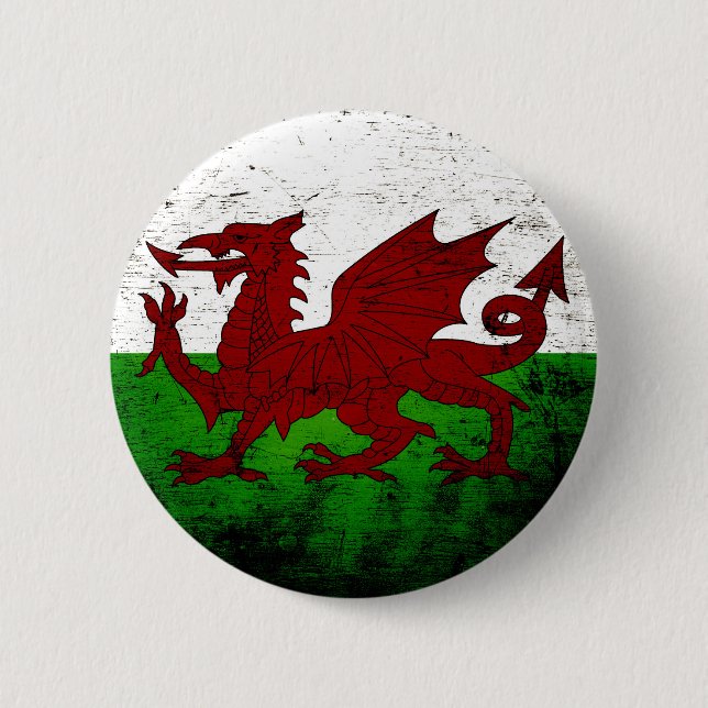 Badge Rond 5 Cm Drapeau grunge noir du Pays de Galles (Devant)