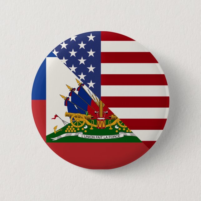 Badge Rond 5 Cm Drapeau Haïti Amérique | Half Haitian American Fla (Devant)