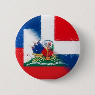 Badge Rond 5 Cm Drapeau Haïti République dominicaine   Hispaniola