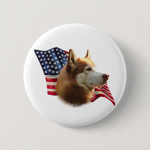 Badge Rond 5 Cm Drapeau Husky Sibérien Rouge - Bouton
