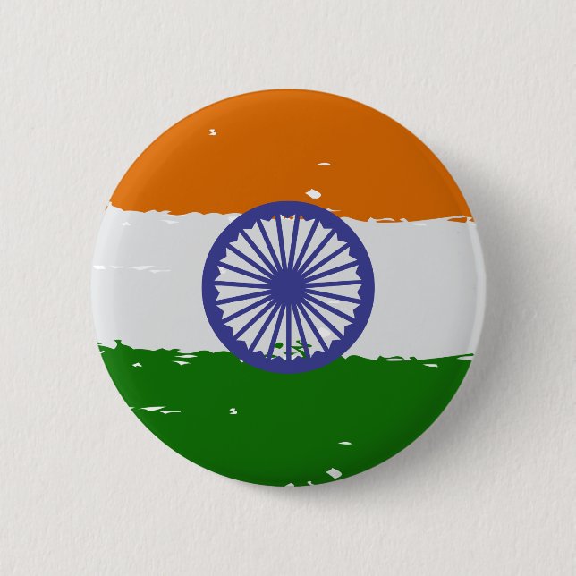 Badge Rond 5 Cm DRAPEAU INDIEN avec effet brosse (Devant)