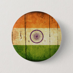 Badge Rond 5 Cm Drapeau indien en bois