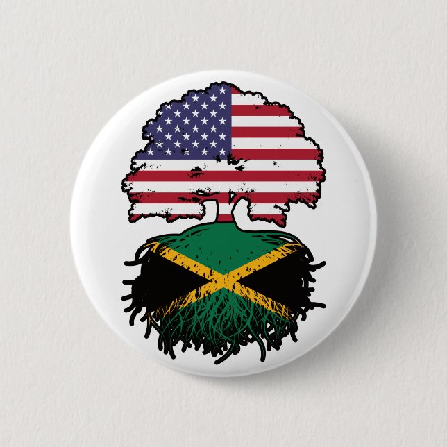 Badge Rond 5 Cm Drapeau Jamaïcain Américain USA Tree Roots (Devant)
