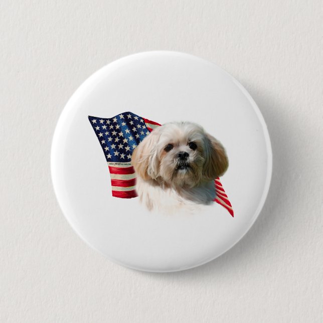 Badge Rond 5 Cm Drapeau Lhasa Apso (Devant)