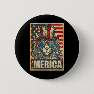 Badge Rond 5 Cm Drapeau Lion Merica Amérique Vintage 4 juillet