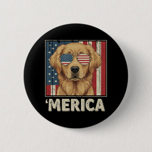 Badge Rond 5 Cm Drapeau 'Merica Retriever doré vintage