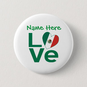 Badge Rond 5 Cm Drapeau Mexicain Cœur Vert AMOUR Personnalisé