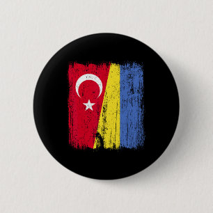 Badge Rond 5 Cm Drapeau moitié Turquie Ukraine Patrimoine turc ukr