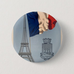 Badge Rond 5 Cm Drapeau national vintage et Tour Eiffel