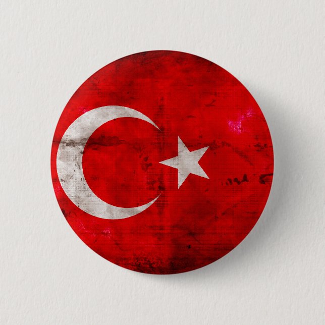 Badge Rond 5 Cm Drapeau patiné de la Turquie (Devant)